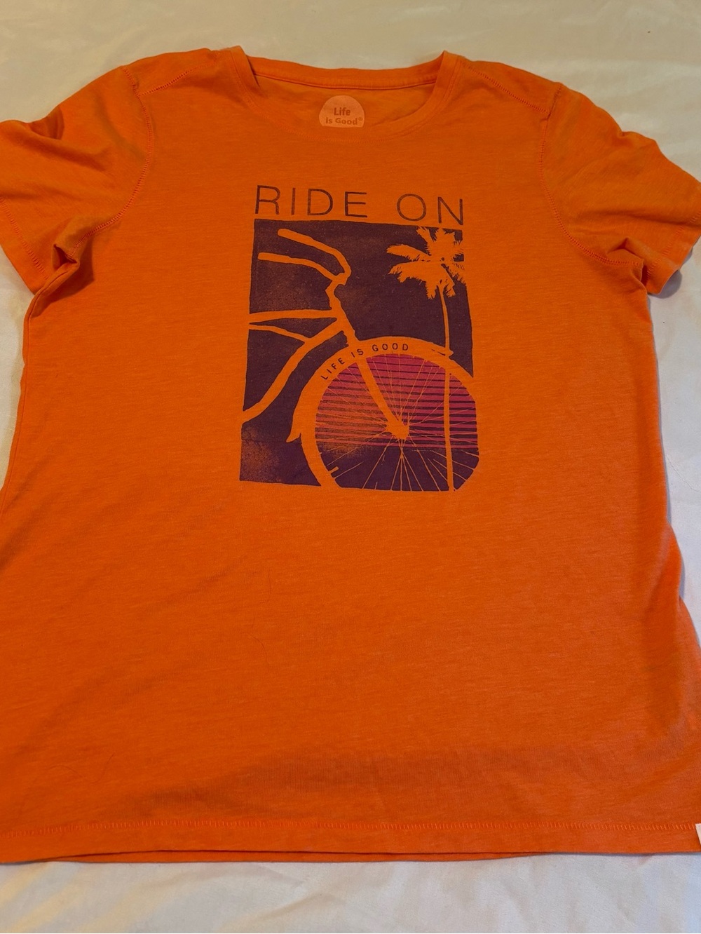 Life Is Good Ride On Orange Short Sleeve “Cool Tee” Classic Lightweight shirt